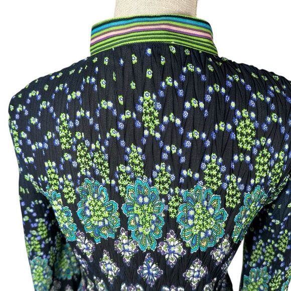 NICOLA Green & Black Multi Vintage Crinkle Scrunchie Blouse - Picture 3 of 5